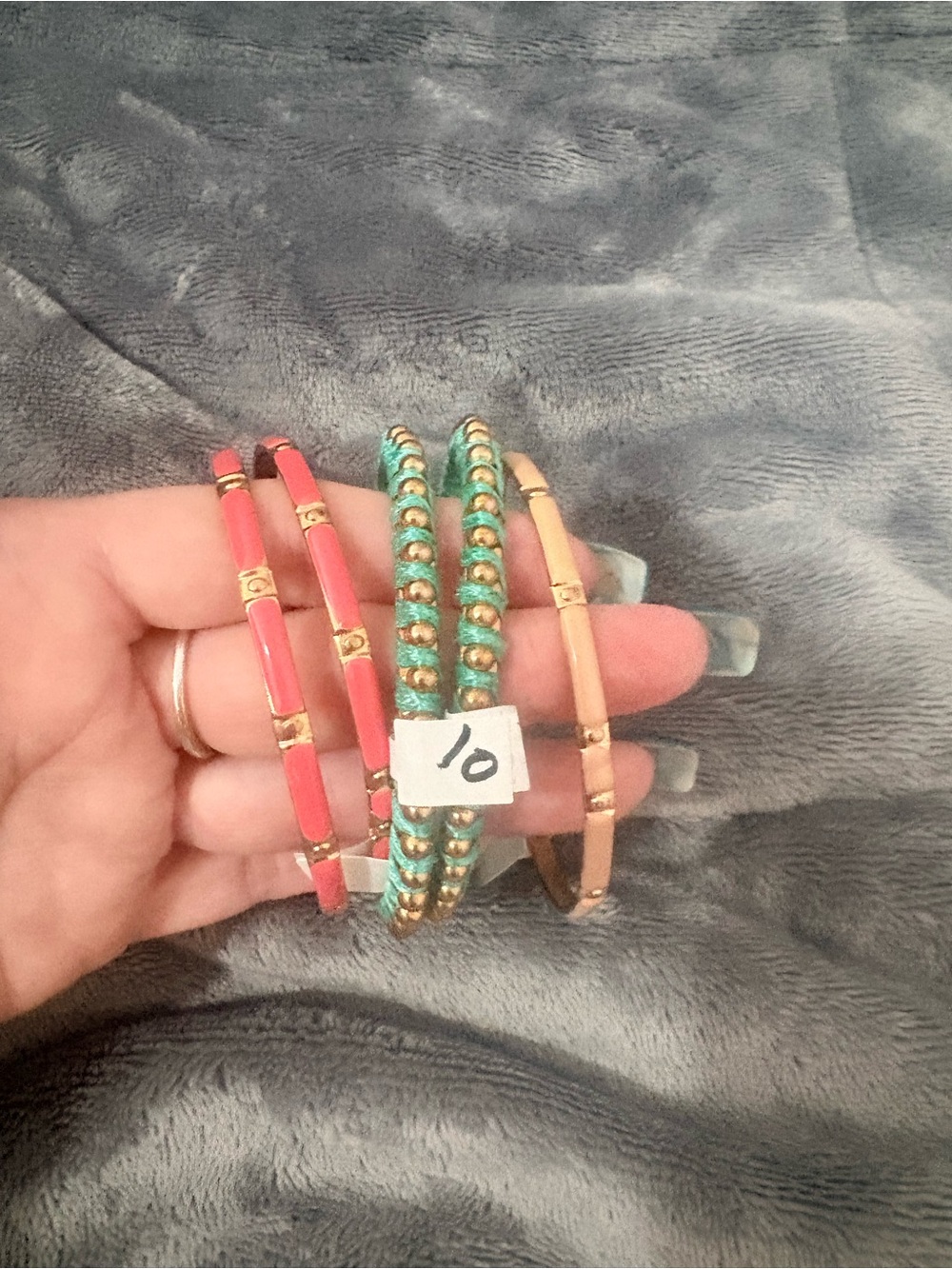 Gold and Coral Stackable Womens Bracelets Set - Turquoise Accent